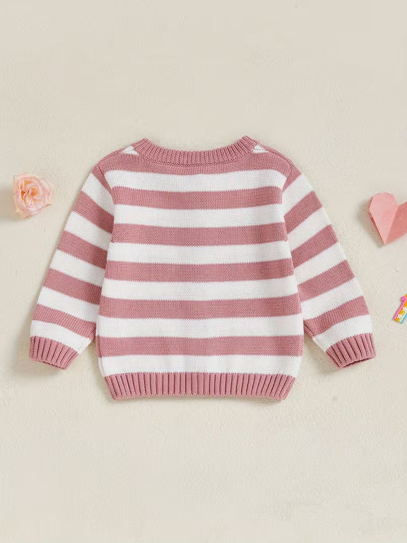 Cozy Pink & White Striped Knit Cardigan