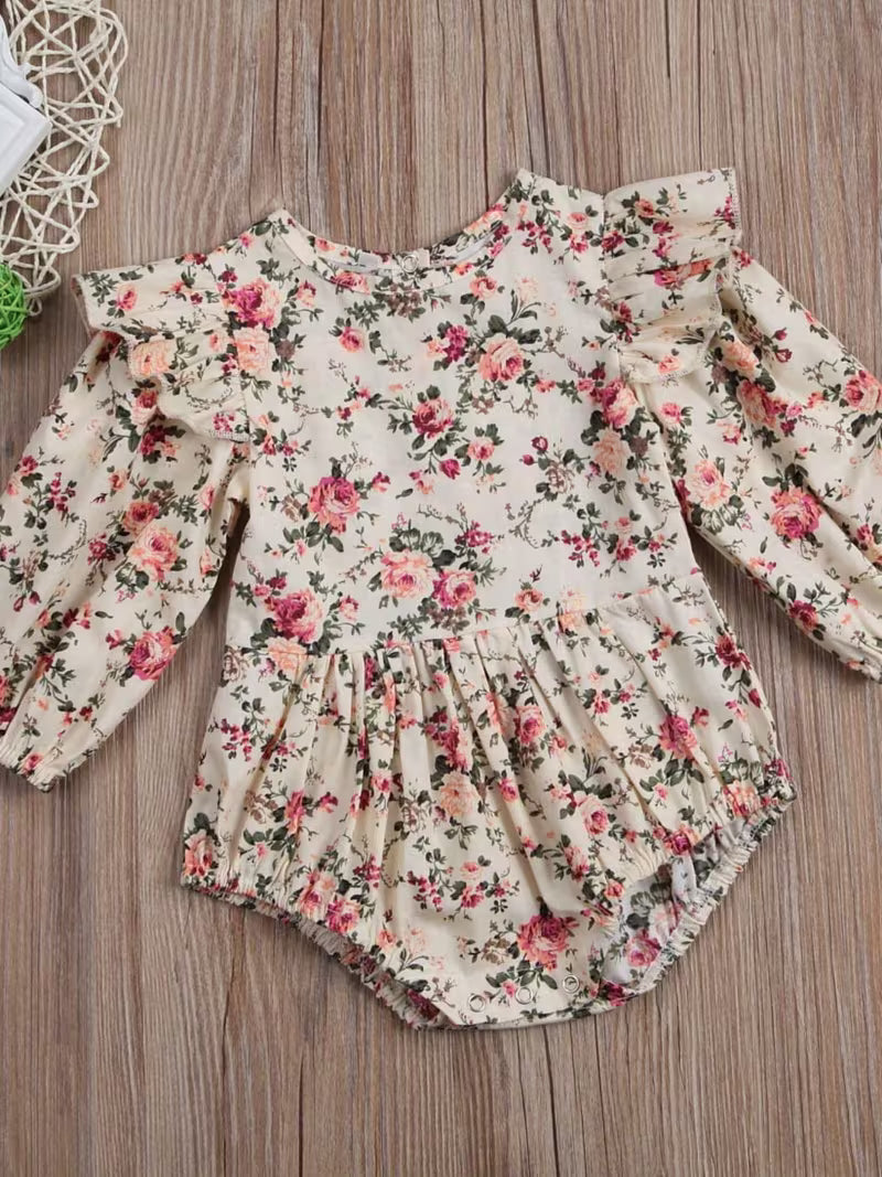 Floral Ruffled Long Sleeve Romper