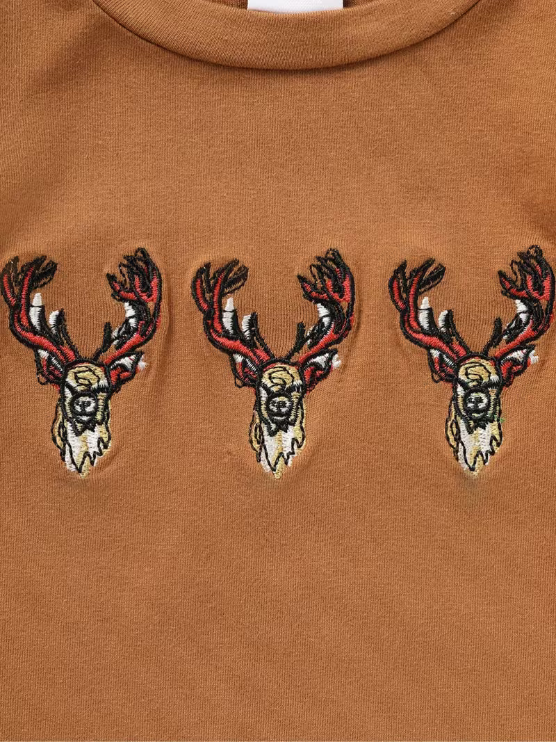 Adorable 2 PC Embroidered Deer Onepiece