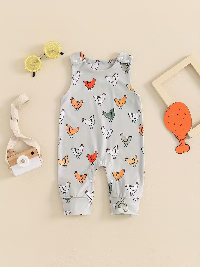 Cute Farm Chicken Sleeveless Romper