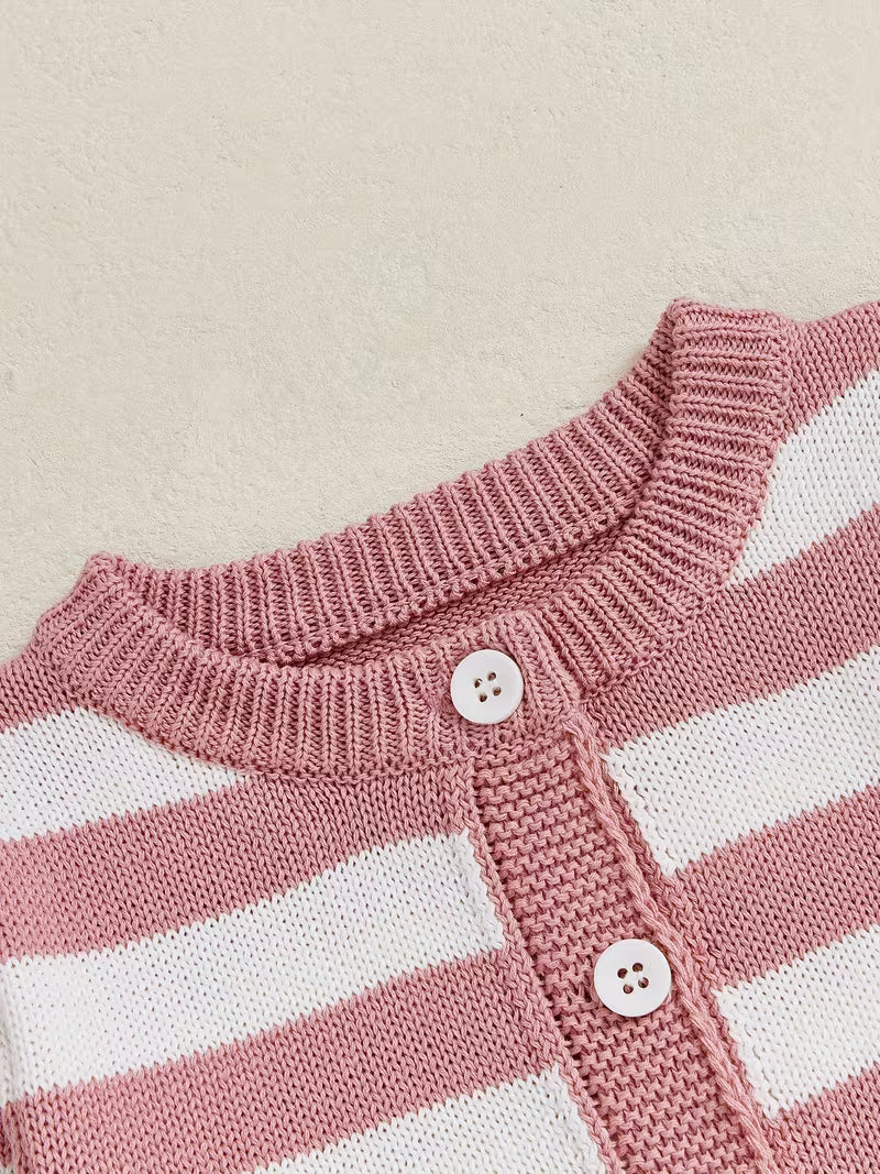 Cozy Pink & White Striped Knit Cardigan