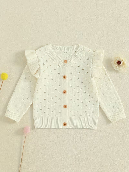 Soft and Cozy Knitted Cardigan with Ruffle Trim