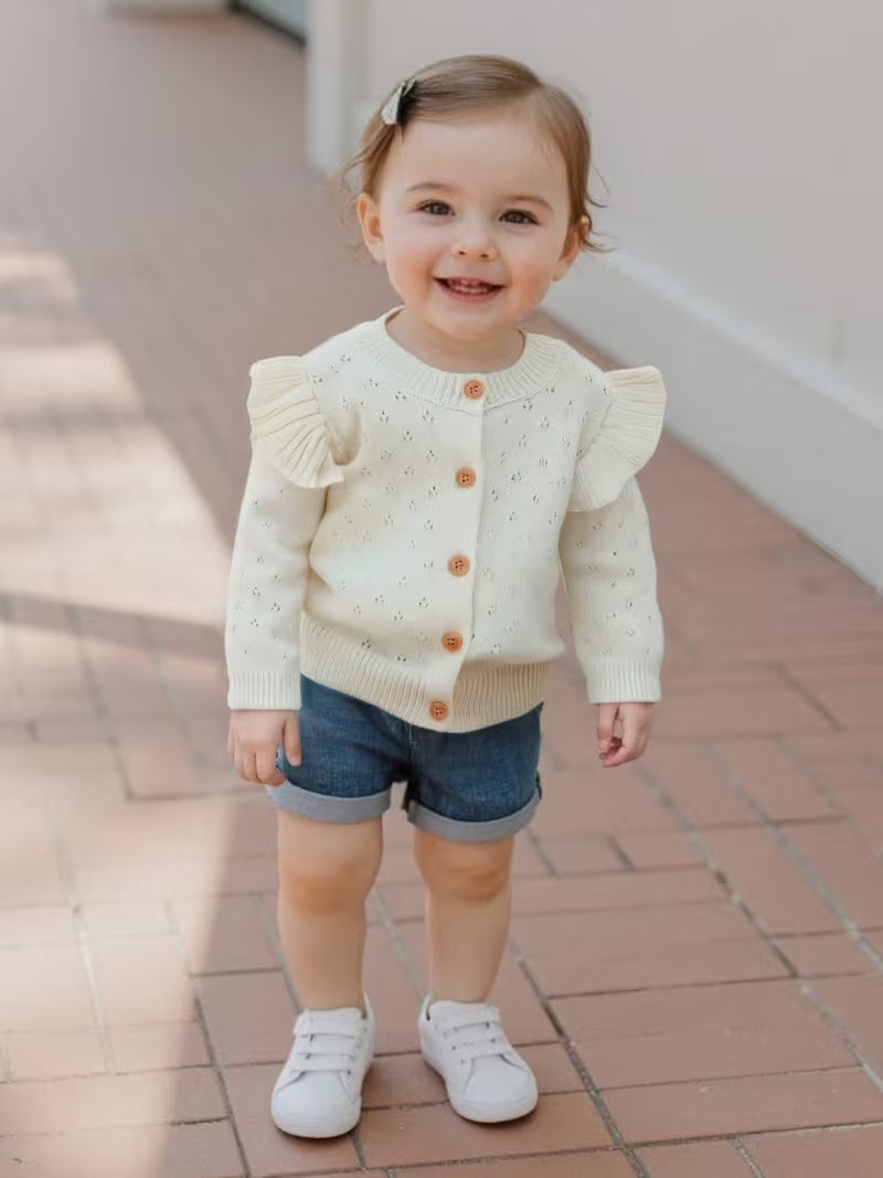 Soft and Cozy Knitted Cardigan with Ruffle Trim