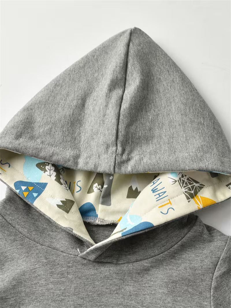 2pcs Boys' Winter Warm Hoodie & Pants Set